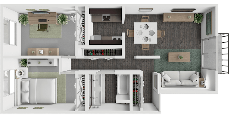 1 Bedroom 1 Bath with Office floor plan